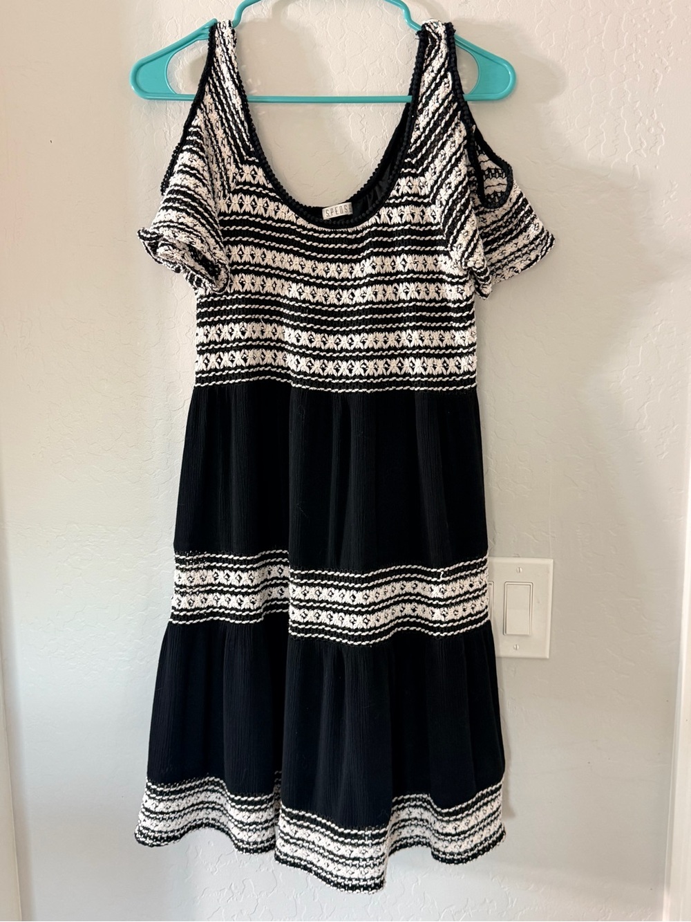 Black and white crochet cold shoulder Dress